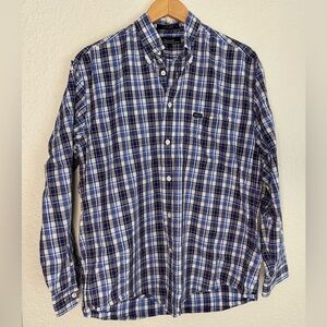 Facconable Men’s Blue Plaid Button Down Shirt Collegiate Preppy Long Sleeve